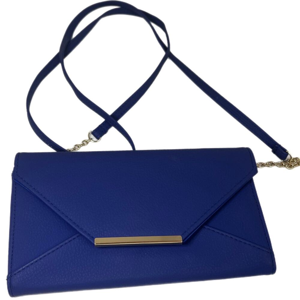 Crossbody Purse Dark Blue/Purple Faux Leather Safe Keeper with Gold Accents